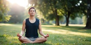 Osoba cvičící mindfulness v přírodě.